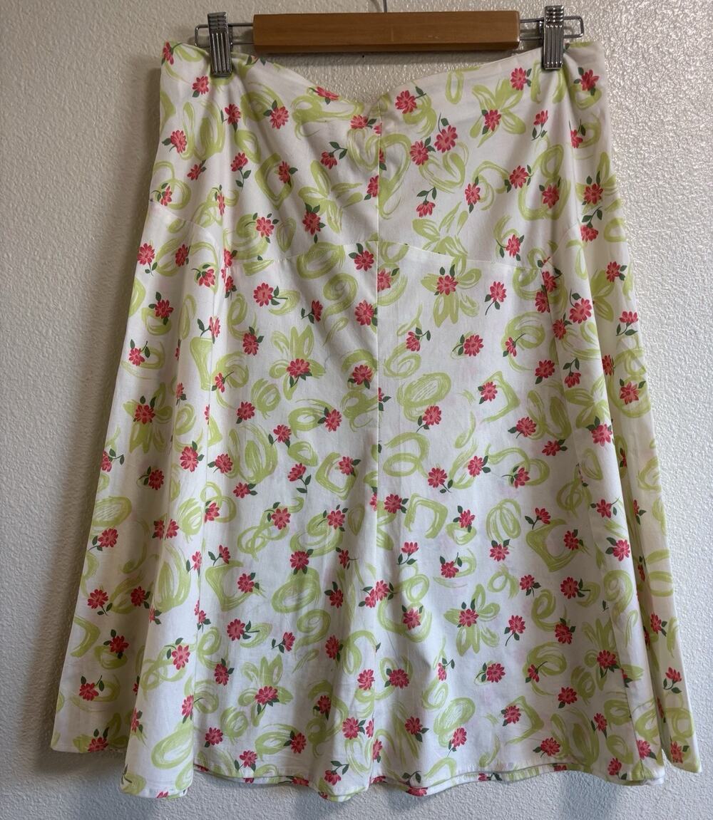VTG Y2K Fashion Bug White Pink Floral A-Line Mini Skirt Size 10 Stretch Cottage